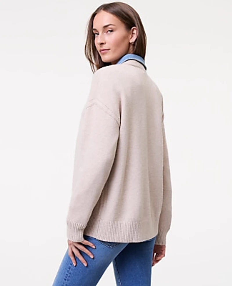 Ann Taylor Petite Weekend Boyfriend Cardigan Warm Limestone Melange Women's
