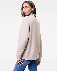 Ann Taylor Petite Weekend Boyfriend Cardigan Warm Limestone Melange Women's