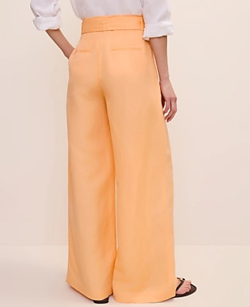 Ann Taylor Paperbag Pant Linen Blend Tropical Papaya Women's