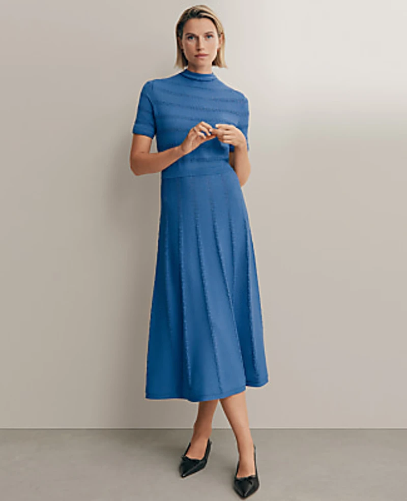 Ann Taylor Pointelle Mock Neck Sweater Dress Electric Periwinkle Women's