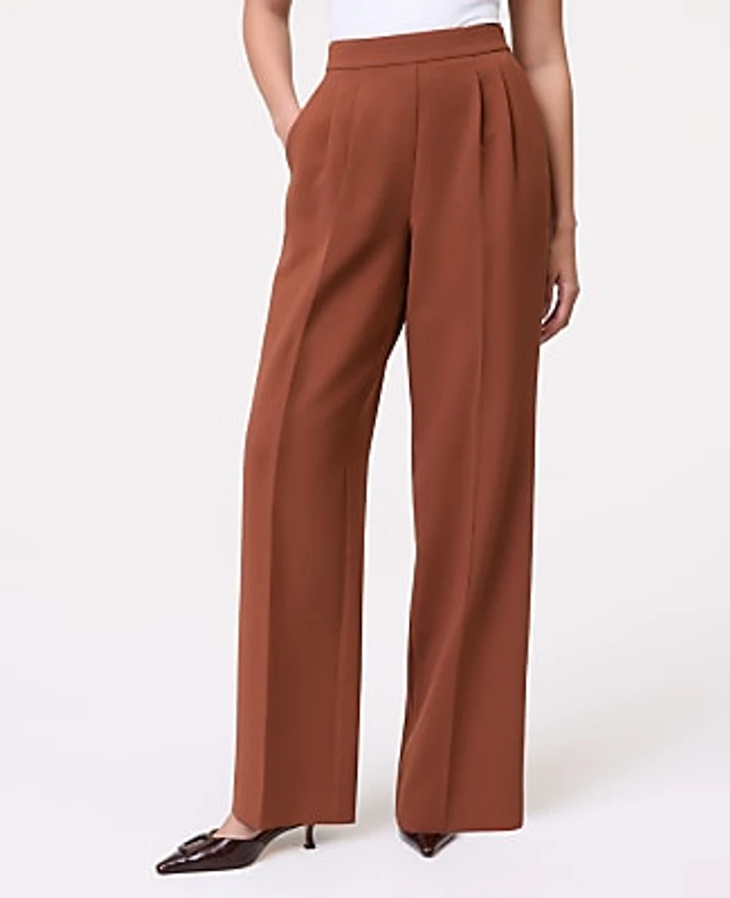 Ann Taylor The Petite Side Zip Wide-Leg Pant in Textured Crepe Size 6 Tortoise Shell Brown Women's