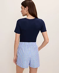 Ann Taylor Weekend Relaxed Striped Short Size Small White Blue Women's