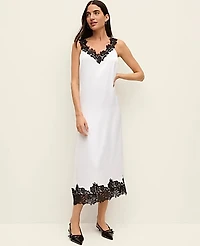 Ann Taylor Lace Trim Satin Slip Midi Dress White Women's