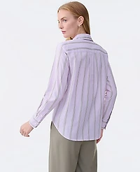 Ann Taylor Striped Relaxed Perfect Shirt Fair Orchid Women's
