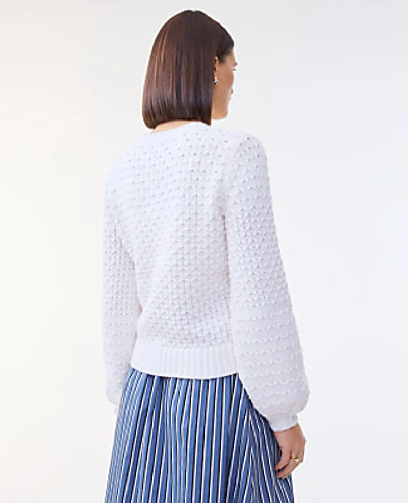 Ann Taylor Petite Honeycomb Cable Crew Neck Sweater Winter White Women's