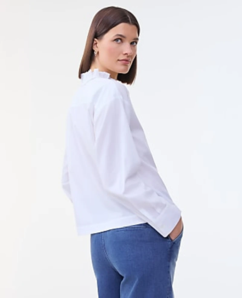 Ann Taylor Ruffle Button Down Shirt White Women's