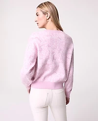 Ann Taylor Petite Weekend Floral Jacquard Crew Neck Sweater Corsage Pink Women's
