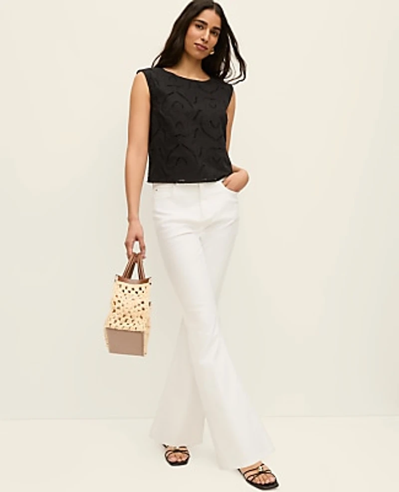 Ann Taylor Petite Eyelet Cropped Top Black Women's