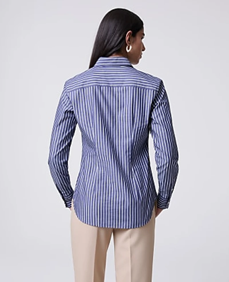 Ann Taylor Striped Perfect Shirt Ultramarine/White Combo Women's