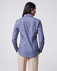 Ann Taylor Striped Perfect Shirt Ultramarine/White Combo Women's