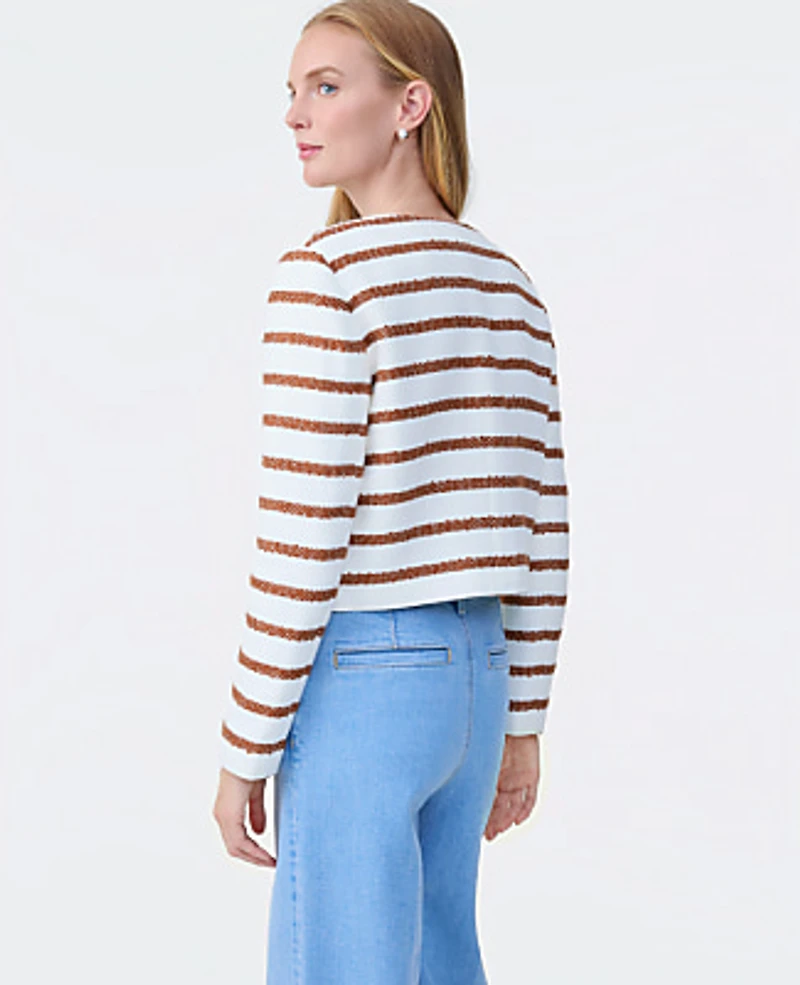 Ann Taylor The Petite Crew Neck Jacket Striped Tweed Tortoise Shell Women's