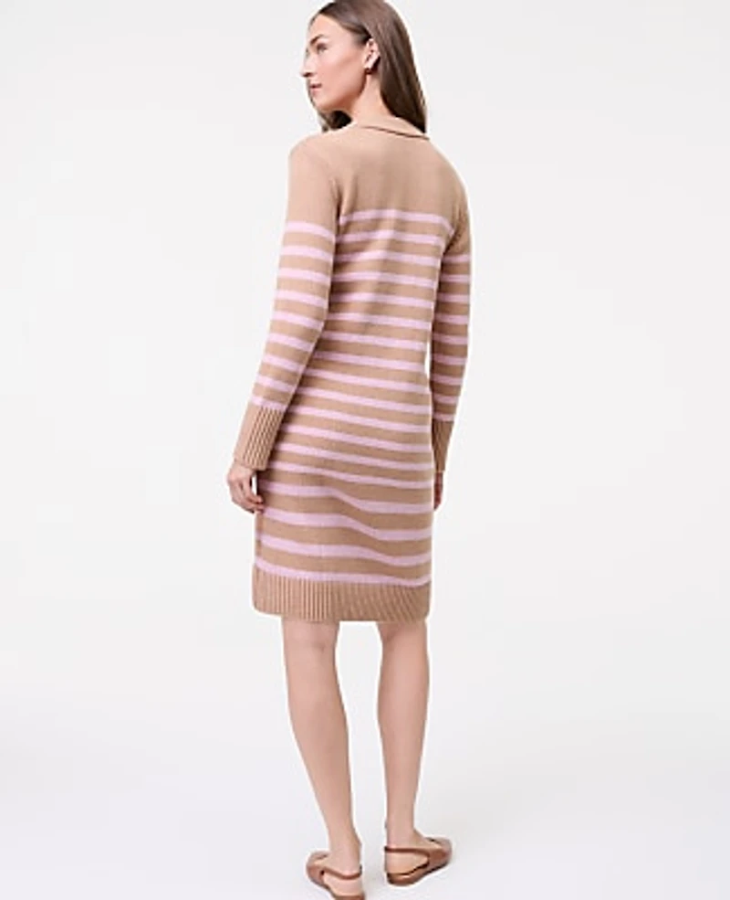 Ann Taylor Petite Weekend Collection Striped Sweater Shift Dress Camel Multi Women's