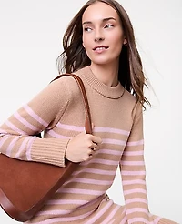 Ann Taylor Petite Weekend Collection Striped Sweater Shift Dress Camel Multi Women's