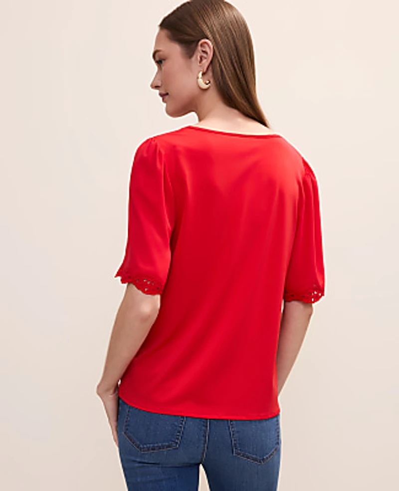 Ann Taylor Embroidered Mixed Media Top Women's