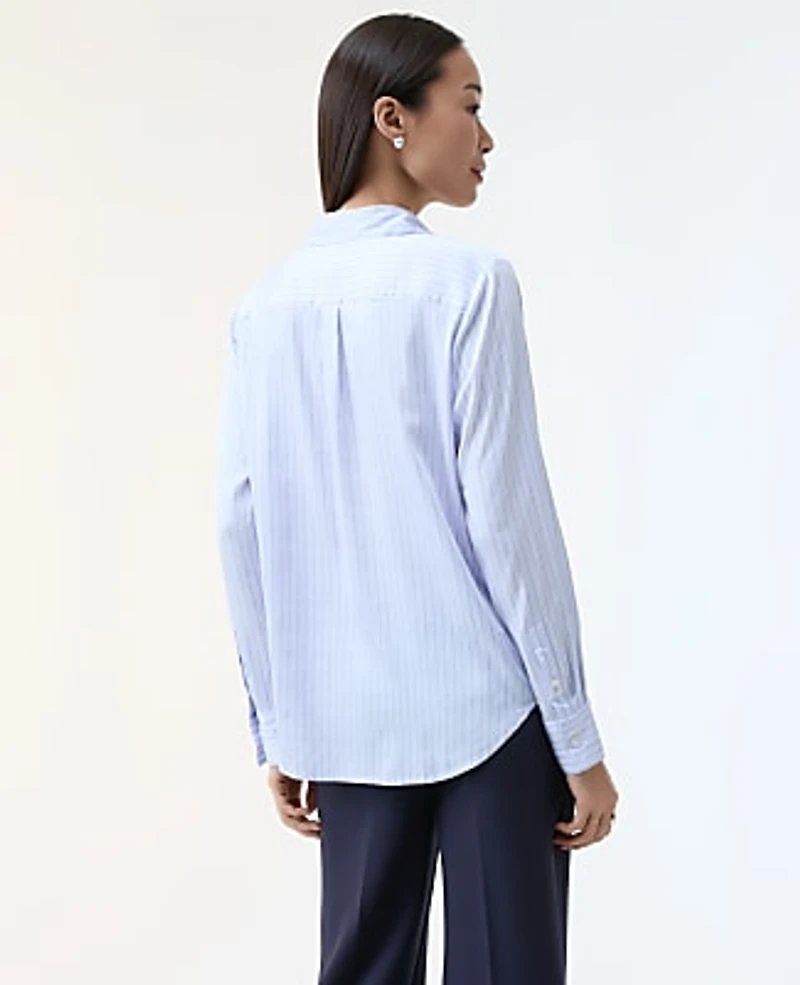 Ann Taylor Striped Relaxed Perfect Shirt Powdered Periwinkle Women's