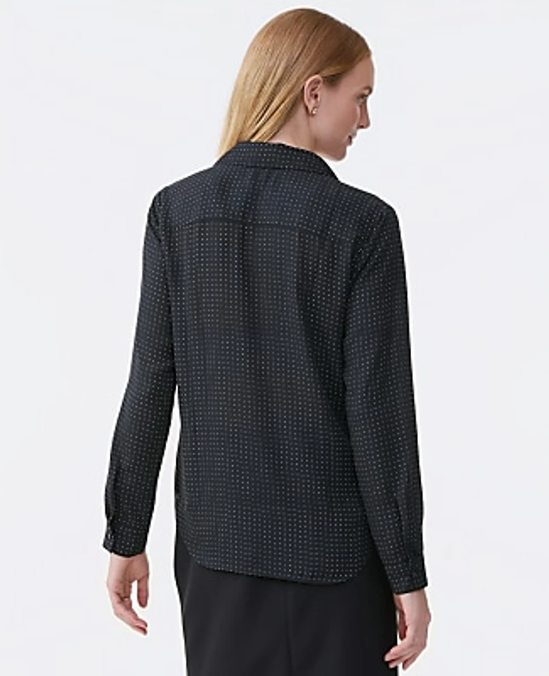 Ann Taylor Dotted Camp Shirt Size Large Black Women's