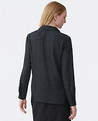 Ann Taylor Dotted Camp Shirt Size Large Black Women's