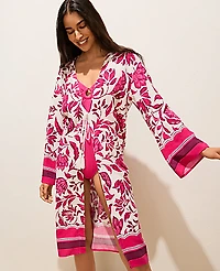 Ann Taylor Floral Beach Kimono Winter White Women's