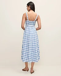 Ann Taylor Gingham Belted Midi Dress Linen Blend Sea Haze Women's