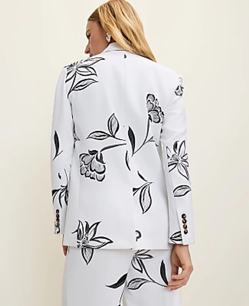 Ann Taylor The Longline Blazer Floral Print White-Black Women's