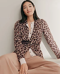 Ann Taylor The Petite Longline Collarless Blazer Animal Print Almond Croissant Women's