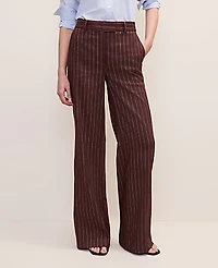 Ann Taylor The Pinstriped Wide-Leg Flare Trouser Linen Blend Rich Walnut Women's