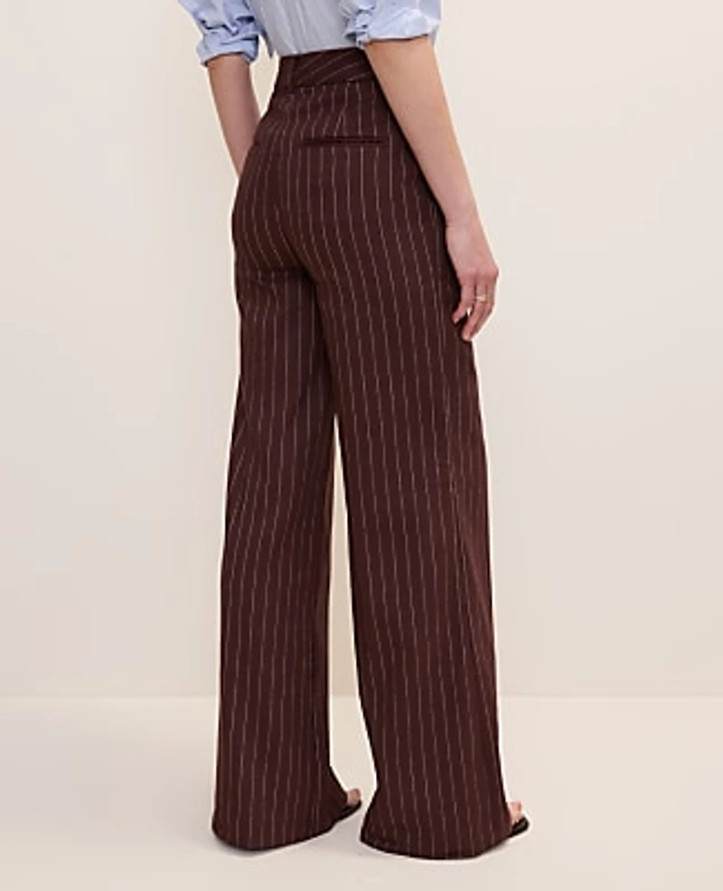 Ann Taylor The Pinstriped Wide-Leg Flare Trouser Linen Blend Rich Walnut Women's