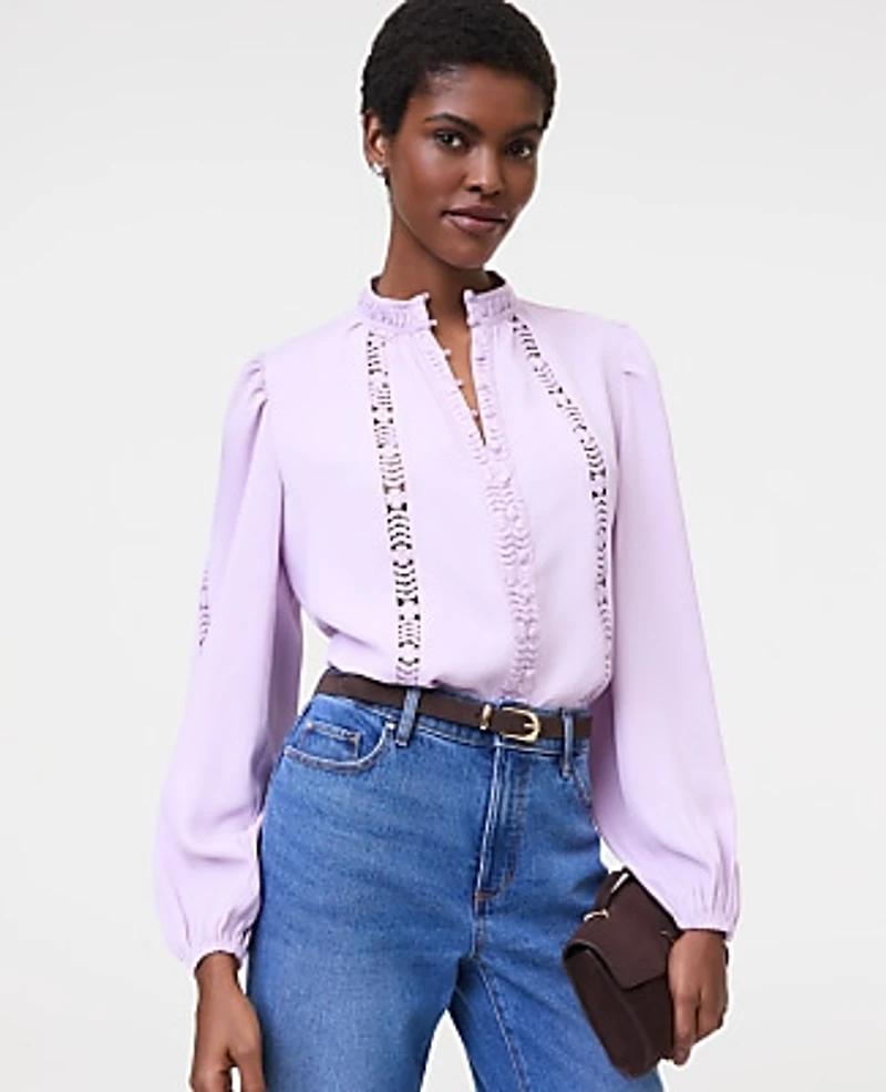 Ann Taylor Petite Lace Trim Blouse Women's