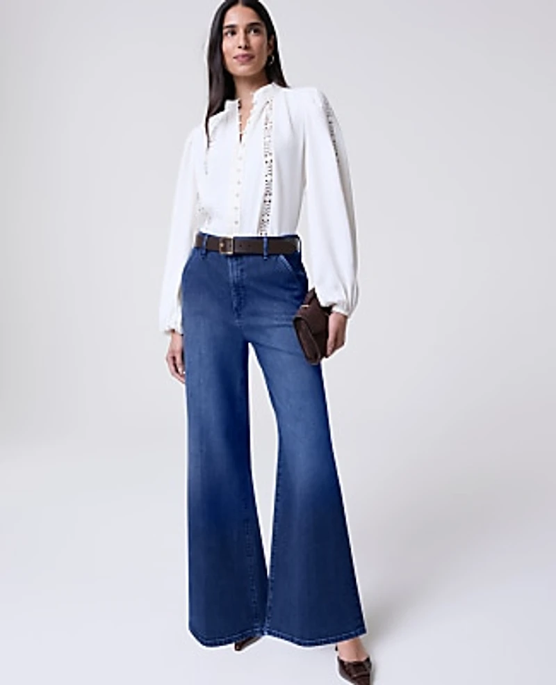Ann Taylor Petite Lace Trim Blouse Winter White Women's