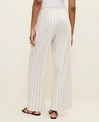 Ann Taylor Weekend Striped Easy Fit Wide-Leg Pant Linen Blend Ocean Oasis Women's