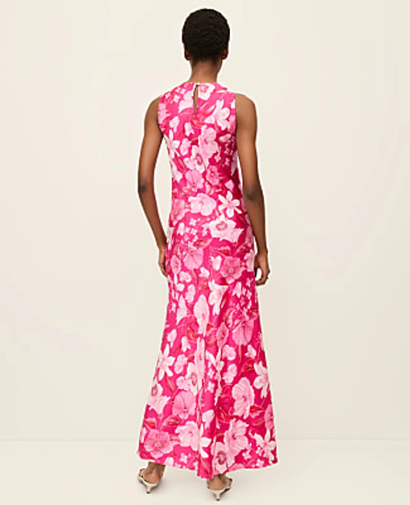 Ann Taylor Floral Satin Halter Dress Bougainvillea Women's