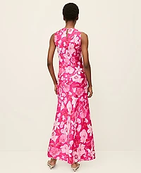 Ann Taylor Floral Satin Halter Dress Bougainvillea Women's