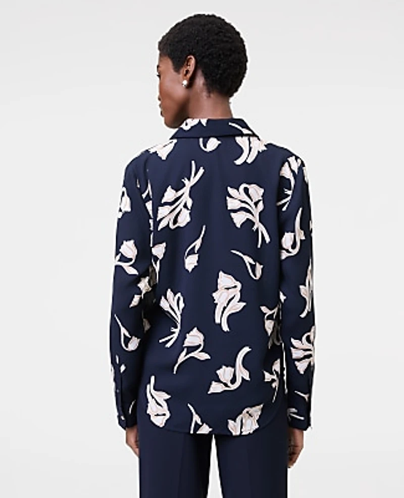 Ann Taylor Floral Button Down Shirt Size Medium Night Sky Women's
