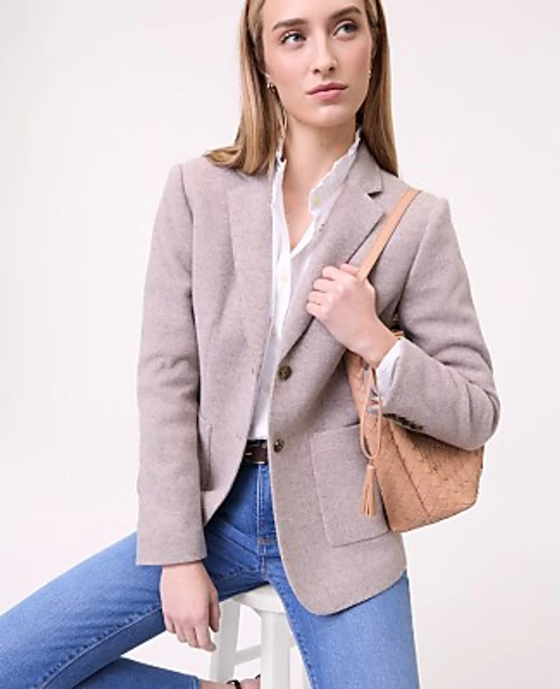 Ann Taylor Petite Weekend Greenwich Blazer in Brushed Knit Size 4 Moon Rock Heather Women's