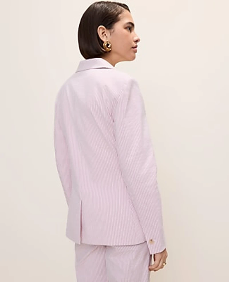 Ann Taylor The Single Button Blazer in Seersucker Size 2 Pink/White Combo Women's