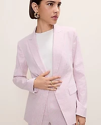 Ann Taylor The Single Button Blazer in Seersucker Size 2 Pink/White Combo Women's
