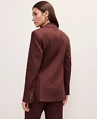 Ann Taylor The Fitted Long Double Breasted Blazer Linen Blend Rich Walnut Women's