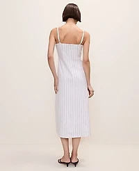 Ann Taylor The Pinstripe Midi Dress Linen Blend White Women's