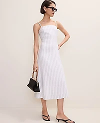 Ann Taylor The Pinstripe Midi Dress Linen Blend White Women's