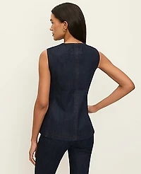 Ann Taylor The Long Crew Neck Vest in Denim Size Medium Classic Rinse Wash Women's