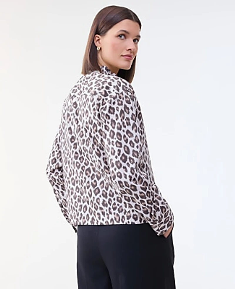 Ann Taylor Animal Print Ruffle Shirt Pale Linen Women's
