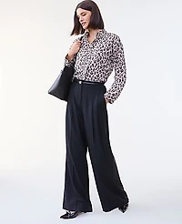 Ann Taylor Animal Print Ruffle Shirt Pale Linen Women's