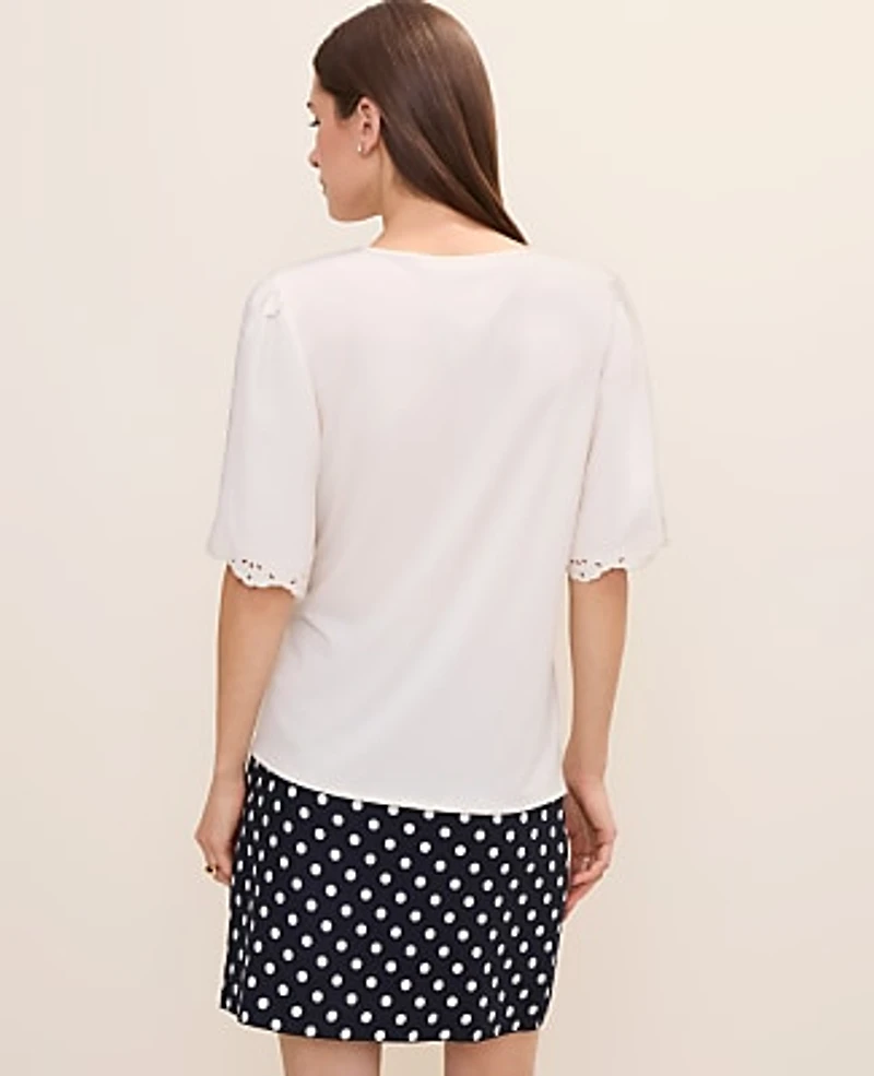 Ann Taylor Embroidered Mixed Media Top Winter White Women's
