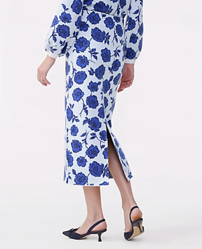 Ann Taylor Petite Floral Sweater Pencil Skirt Electric Periwinkle Women's