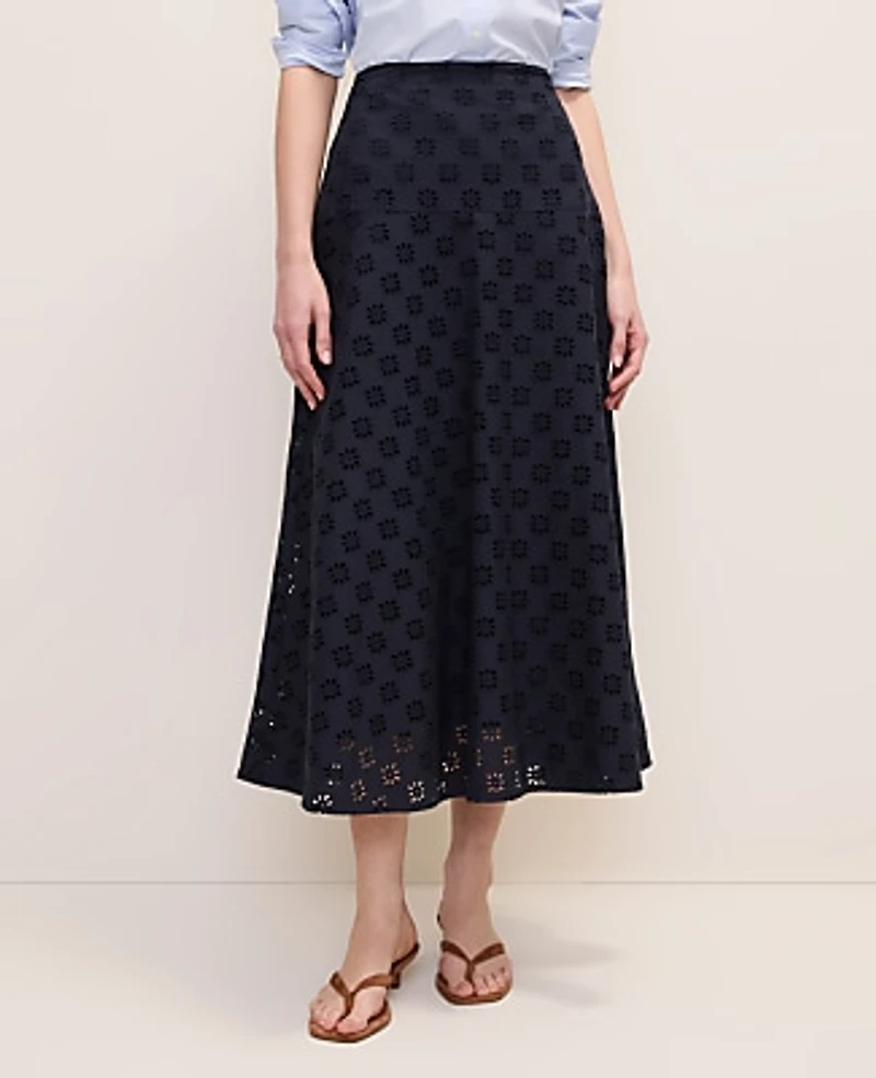 Ann Taylor Eyelet Full Midi Skirt Size 14 Night Sky Women's