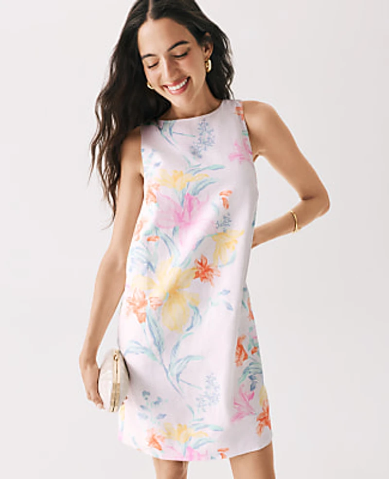Ann Taylor Floral Shift Dress Linen Blend Women's