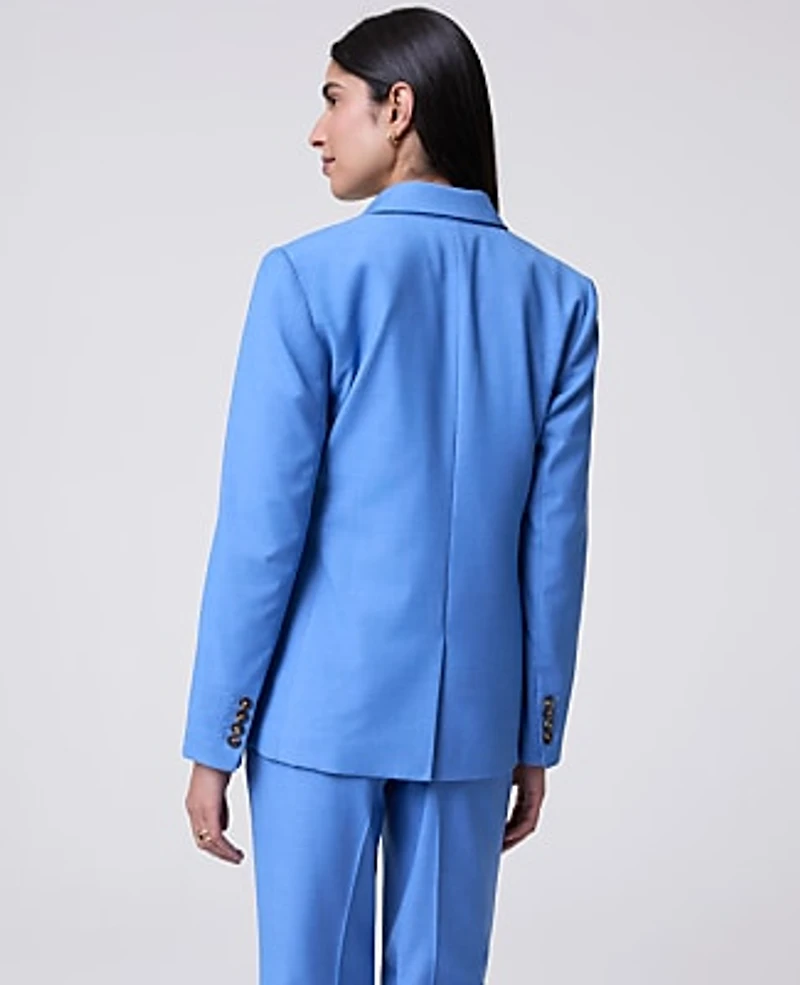 Ann Taylor The Petite One Button Blazer in Luxe Twill Size 4 Bluebird Melange Women's