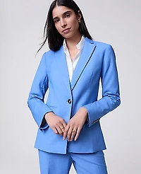 Ann Taylor The Petite One Button Blazer in Luxe Twill Size 4 Bluebird Melange Women's