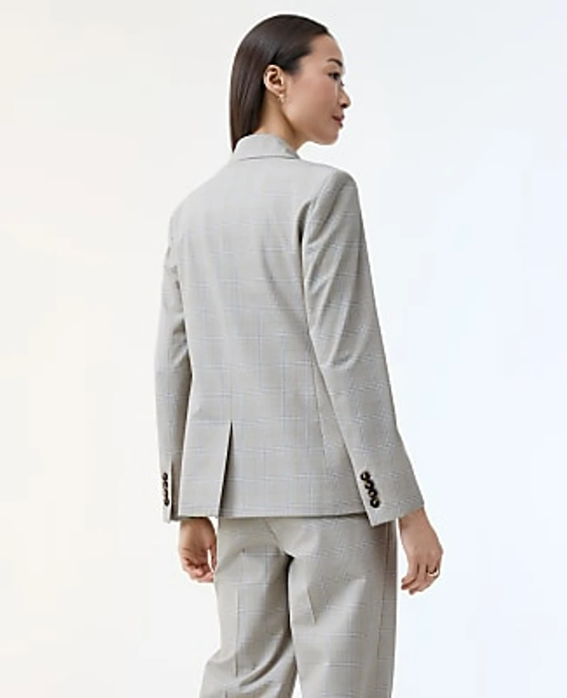 Ann Taylor The Petite Fitted Blazer in Plaid Size 8 Tan/Blue Combo Women's