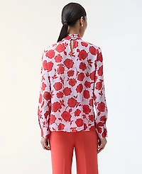Ann Taylor Petite Floral Bow Blouse Fiery Sunset Women's